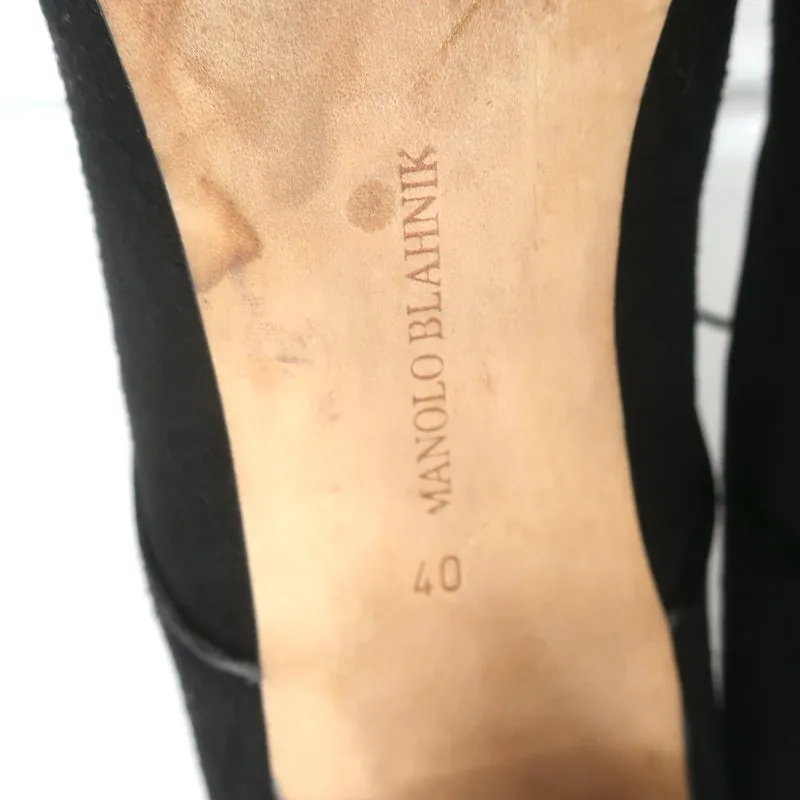 Manolo Blahnik Lace-Up Oxford Pumps Black Patent Leather & Suede Size 40