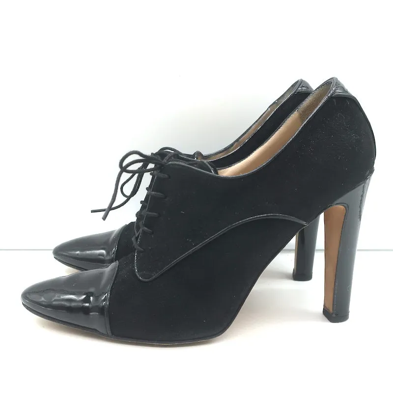 Manolo Blahnik Lace-Up Oxford Pumps Black Patent Leather & Suede Size 40