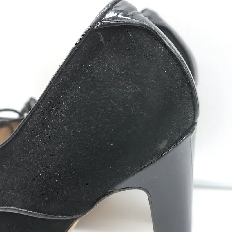 Manolo Blahnik Lace-Up Oxford Pumps Black Patent Leather & Suede Size 40