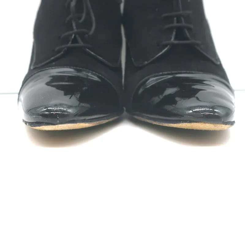 Manolo Blahnik Lace-Up Oxford Pumps Black Patent Leather & Suede Size 40