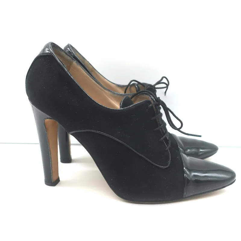 Manolo Blahnik Lace-Up Oxford Pumps Black Patent Leather & Suede Size 40