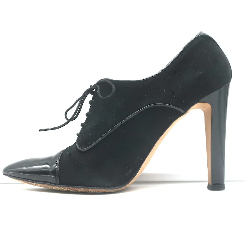 Manolo Blahnik Lace-Up Oxford Pumps Black Patent Leather & Suede Size 40