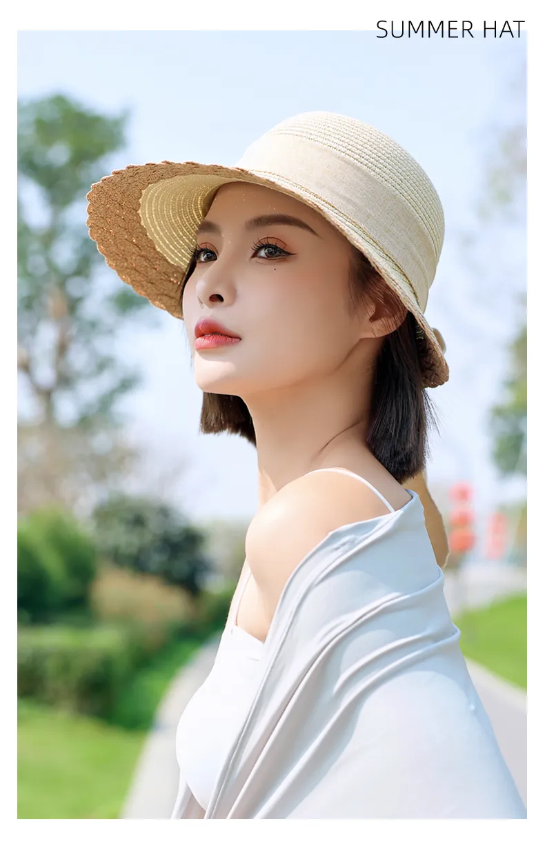 Medium Brim UV French Bow Straw Hat