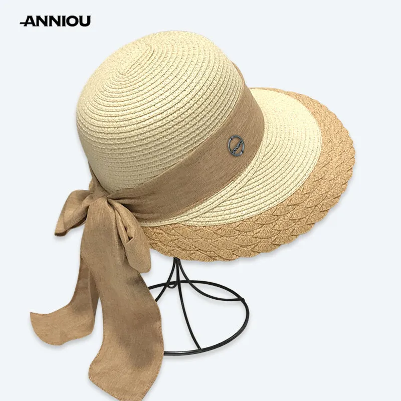 Medium Brim UV French Bow Straw Hat