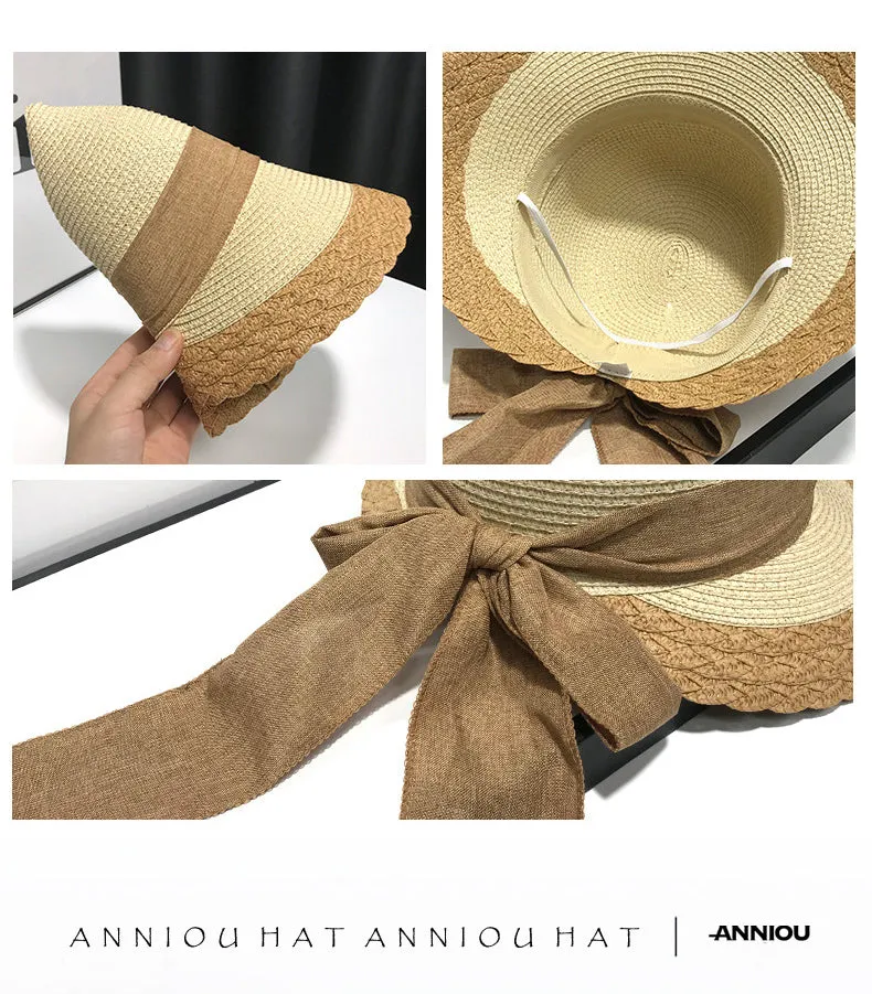 Medium Brim UV French Bow Straw Hat