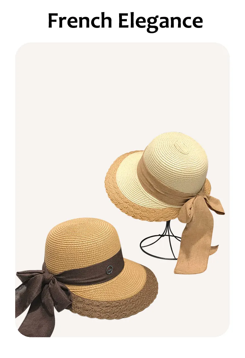 Medium Brim UV French Bow Straw Hat