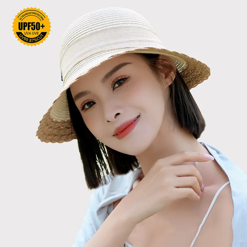 Medium Brim UV French Bow Straw Hat