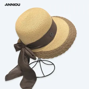 Medium Brim UV French Bow Straw Hat