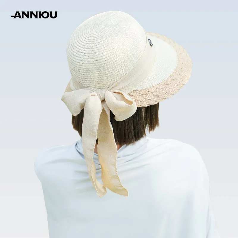 Medium Brim UV French Bow Straw Hat