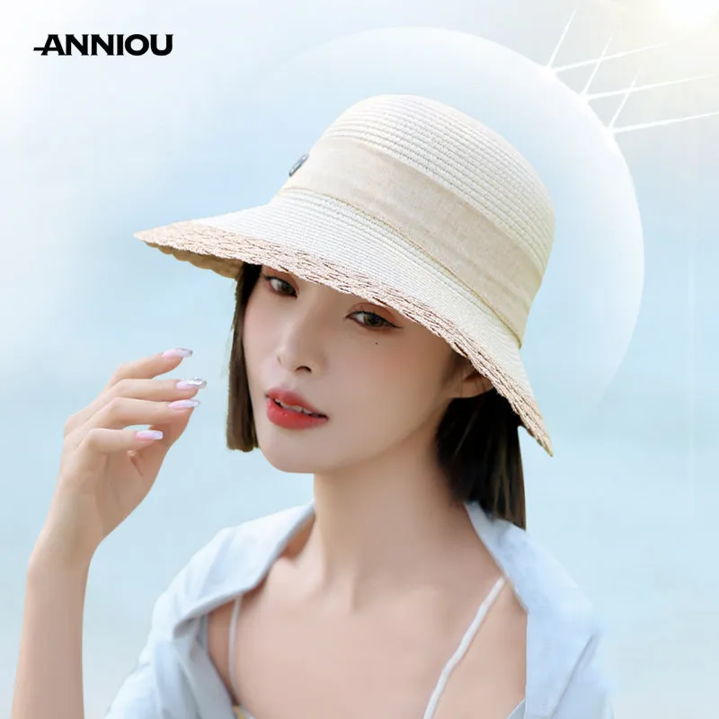 Medium Brim UV French Bow Straw Hat