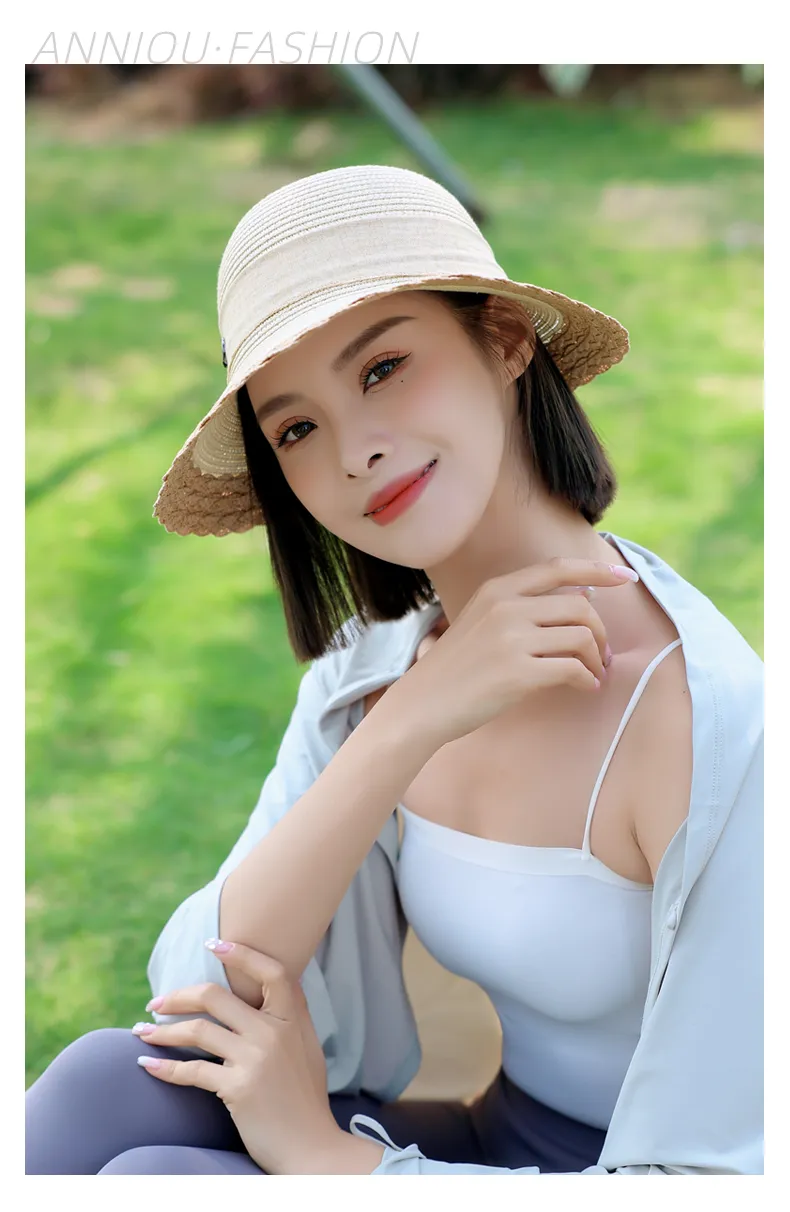 Medium Brim UV French Bow Straw Hat