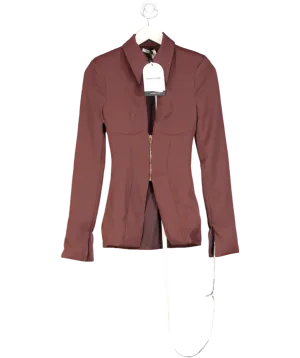 Mistress Rocks Brown Peekaboo Zip Front Blazer UK XS