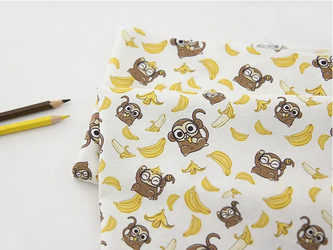 Monkeys and Bananas Cotton Fabric, Animal Cotton Fabric - Digital Printing - By the Yard 86279