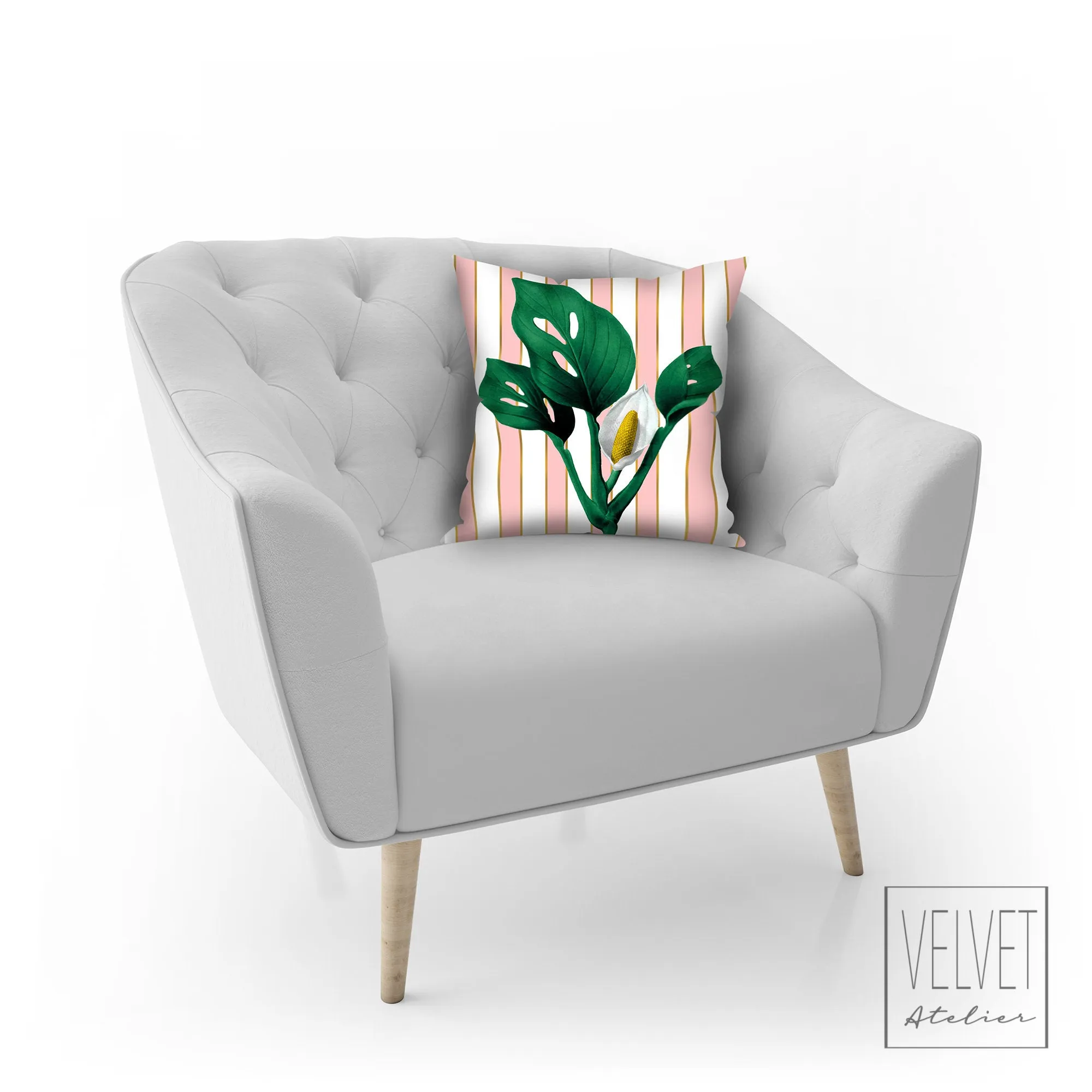 Monstera Lily pillow, modern pillow, Interior decor, home decor, pillow cover and insert, cotton pillow cover, chic decor style, white lily