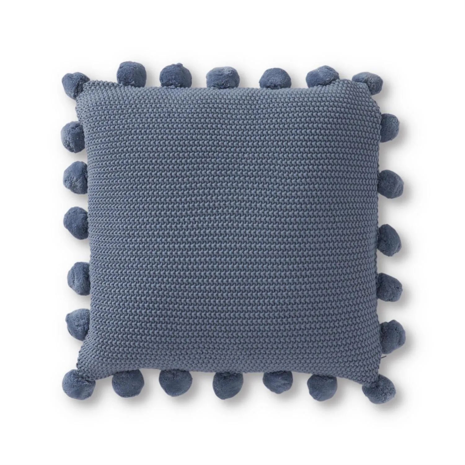 Moss Stitch Knit Pillow w/Pompom Trim