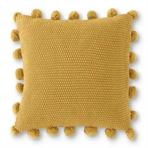 Moss Stitch Knit Pillow w/Pompom Trim