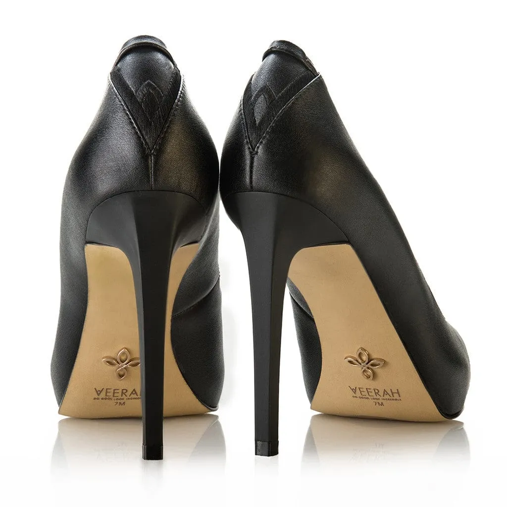 Mulan Vegan Nappa Leather Platform Pumps | Midnight Black