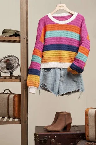 Multi Color Stripe Woven Sweater