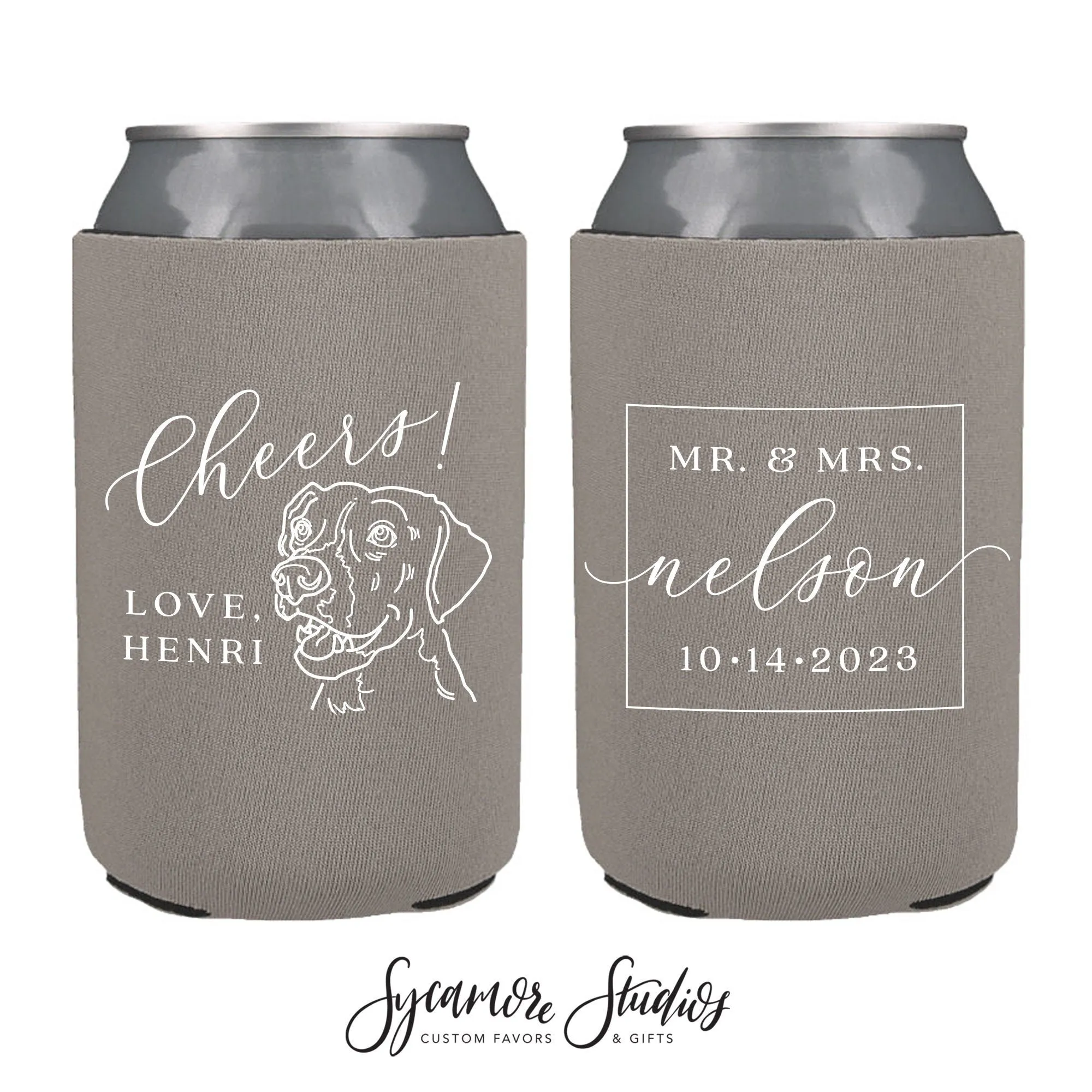 Neoprene Wedding Can Cooler #204N - Custom Pet Illustration