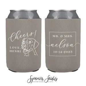 Neoprene Wedding Can Cooler #204N - Custom Pet Illustration