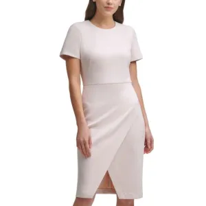 NEW Calvin Klein Faux Suede Wrap Short Sleeve Knee Length Sheath Dress