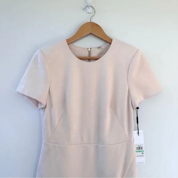 NEW Calvin Klein Faux Suede Wrap Short Sleeve Knee Length Sheath Dress