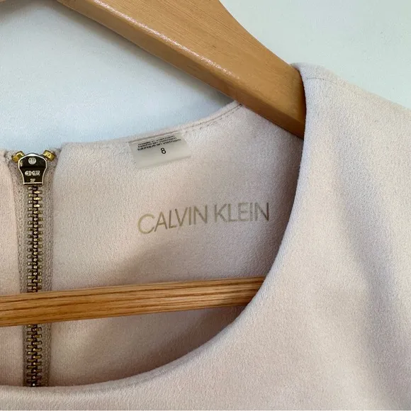 NEW Calvin Klein Faux Suede Wrap Short Sleeve Knee Length Sheath Dress