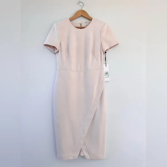 NEW Calvin Klein Faux Suede Wrap Short Sleeve Knee Length Sheath Dress