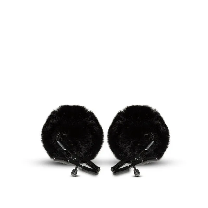 Noir Pom Adjustable Furry Nipple Clamps