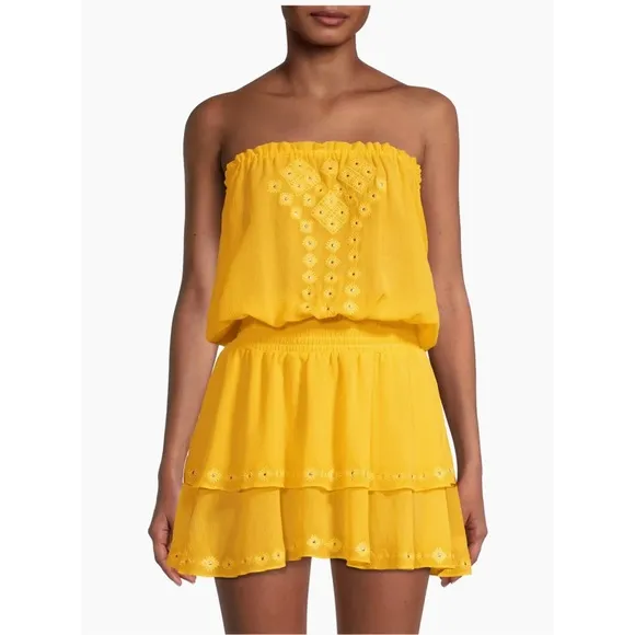 NWT • Ramy Brook • Donna Eyelet Strapless Dress in Yellow