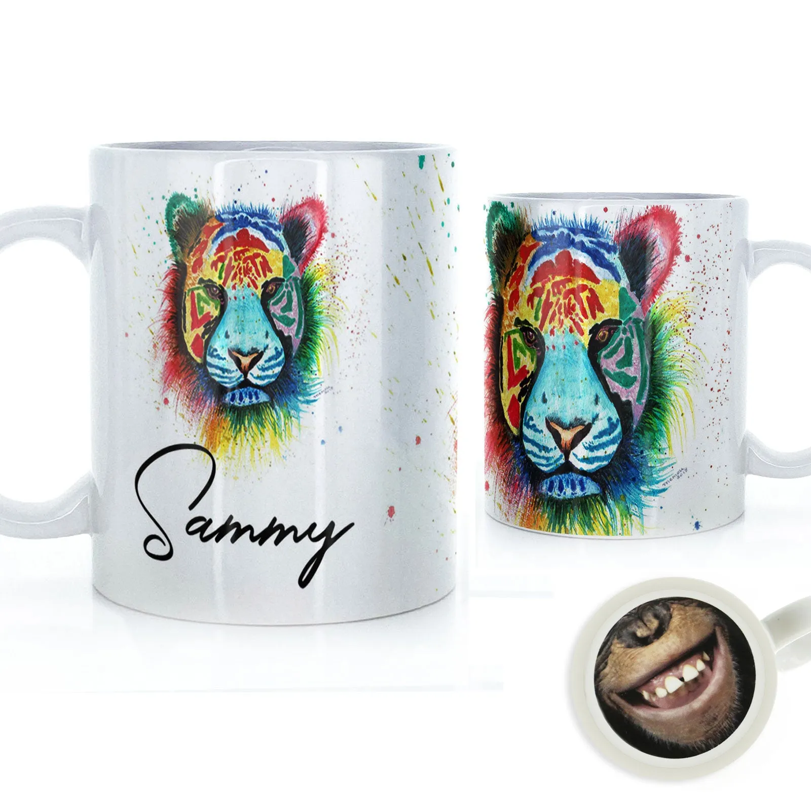 Personalised Mug with Stylish Text and Rainbow Tiger