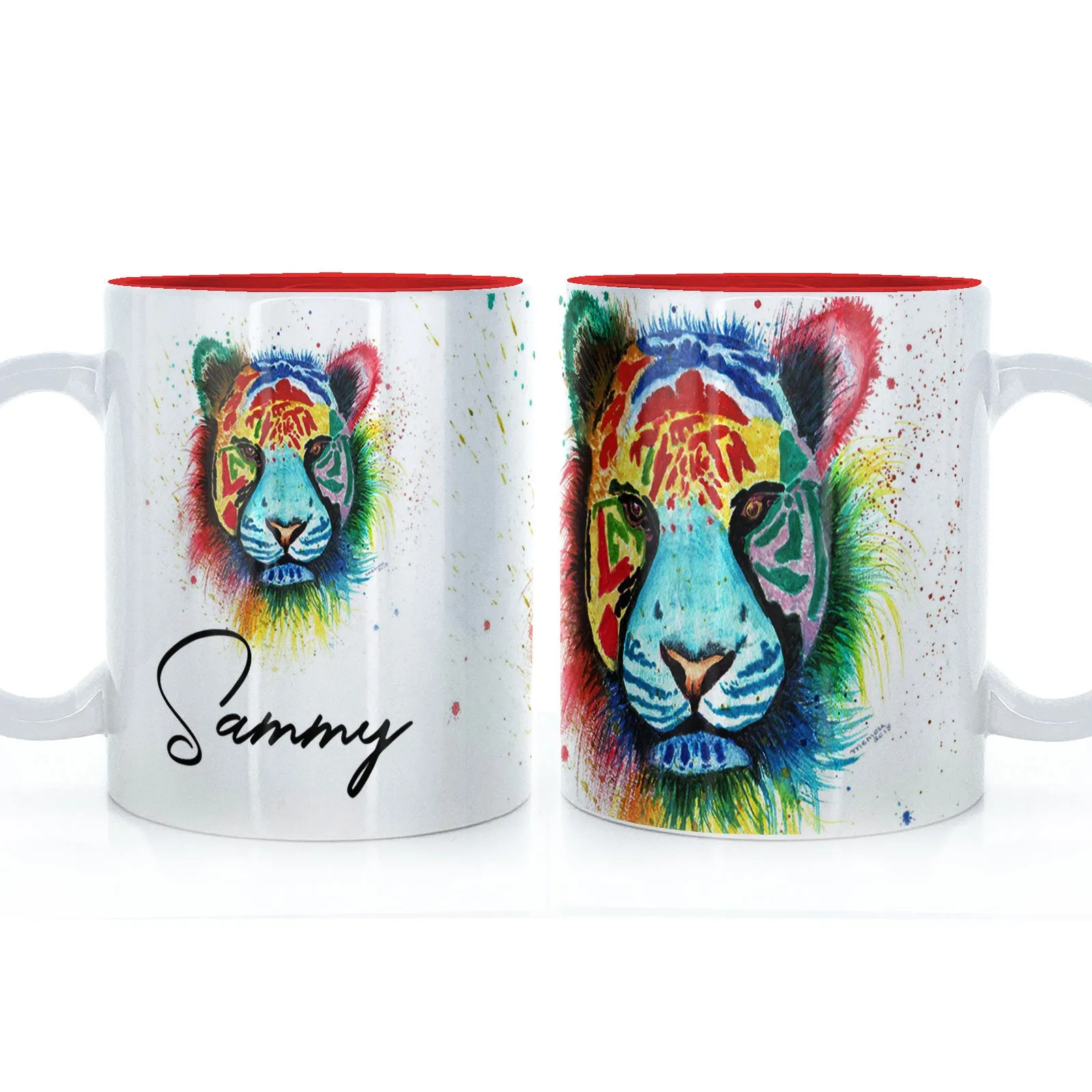 Personalised Mug with Stylish Text and Rainbow Tiger
