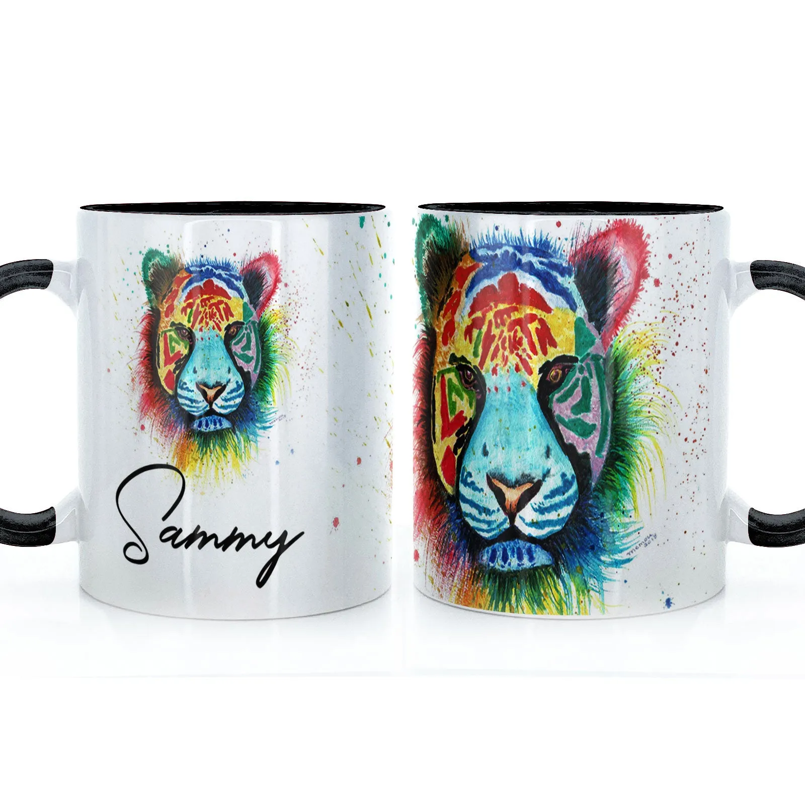 Personalised Mug with Stylish Text and Rainbow Tiger