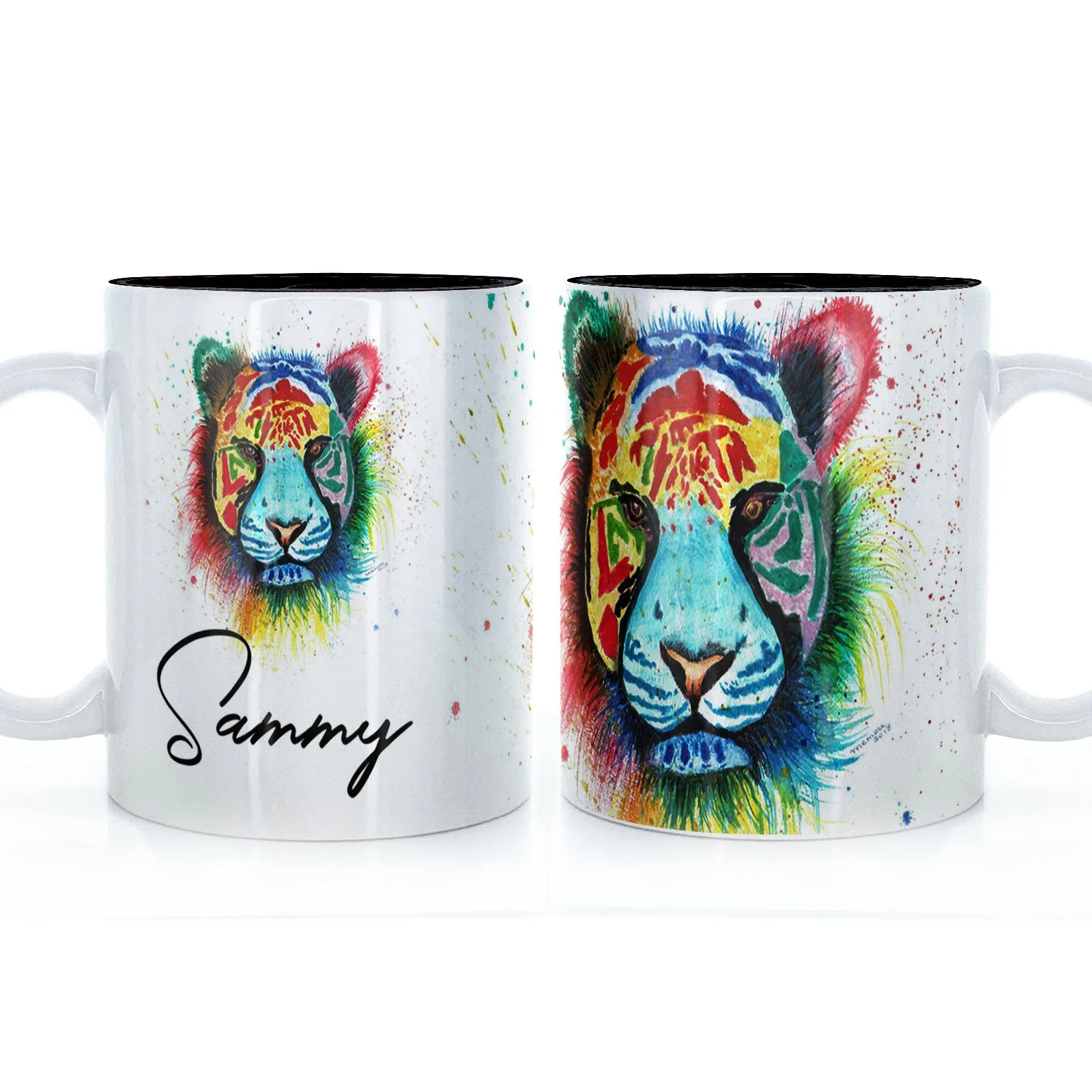 Personalised Mug with Stylish Text and Rainbow Tiger