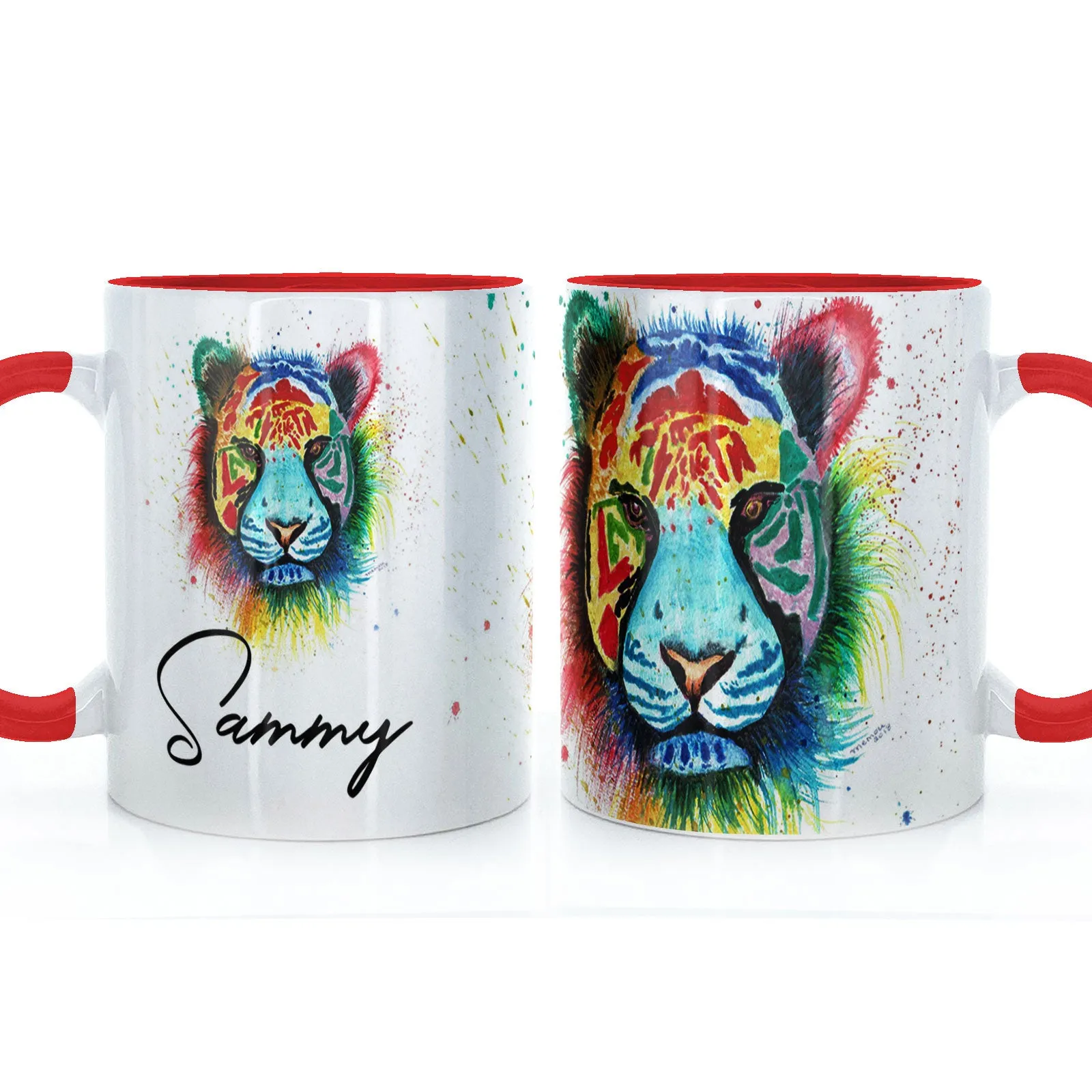 Personalised Mug with Stylish Text and Rainbow Tiger