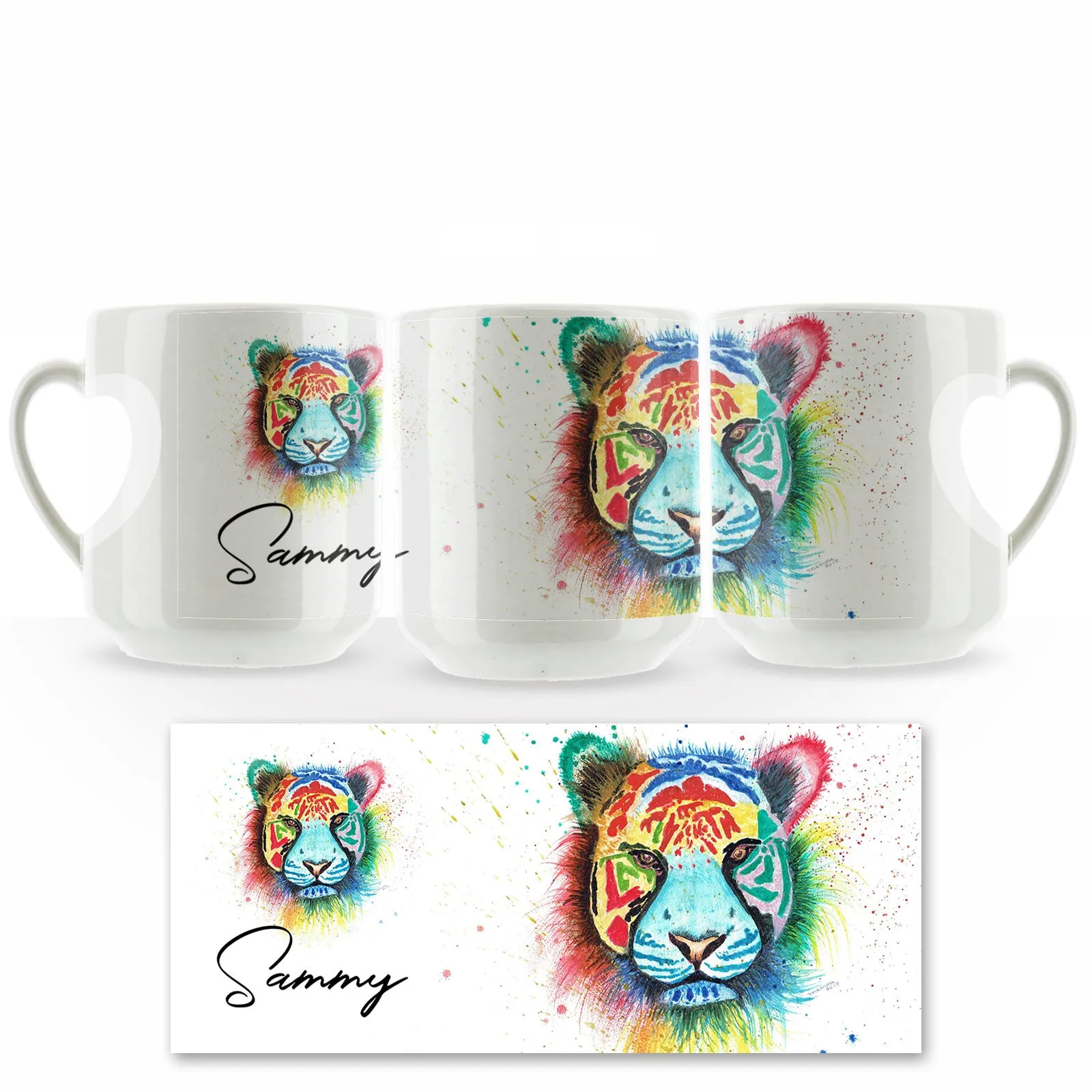 Personalised Mug with Stylish Text and Rainbow Tiger