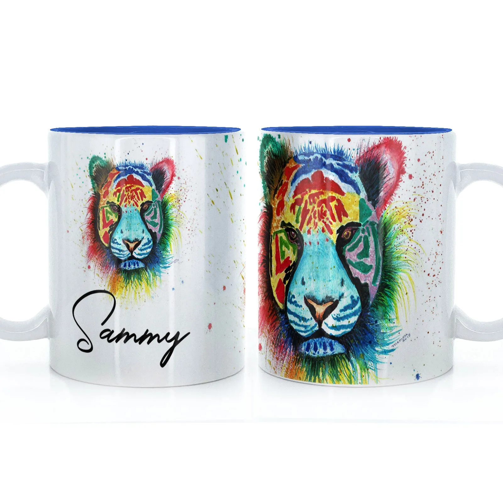 Personalised Mug with Stylish Text and Rainbow Tiger