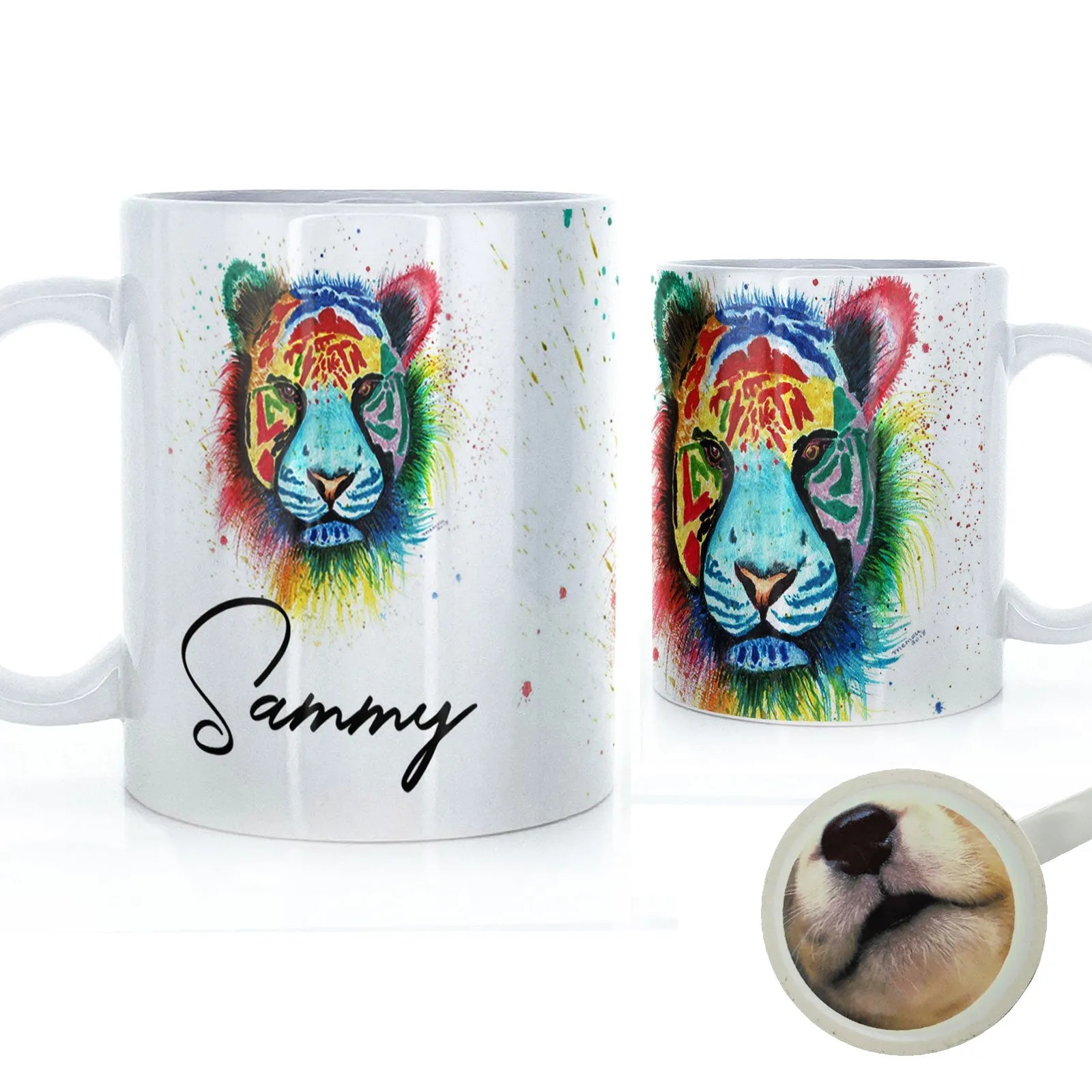 Personalised Mug with Stylish Text and Rainbow Tiger