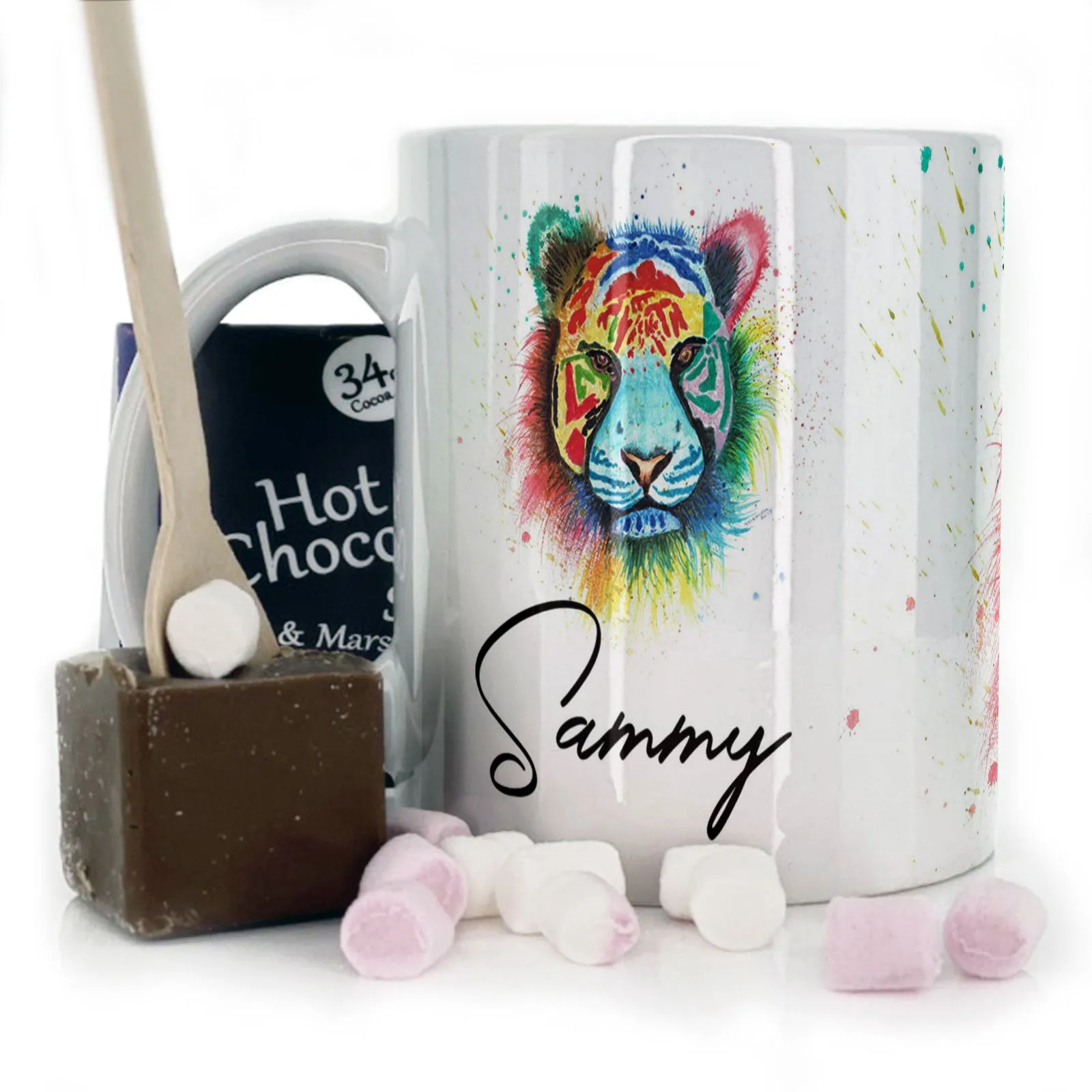 Personalised Mug with Stylish Text and Rainbow Tiger