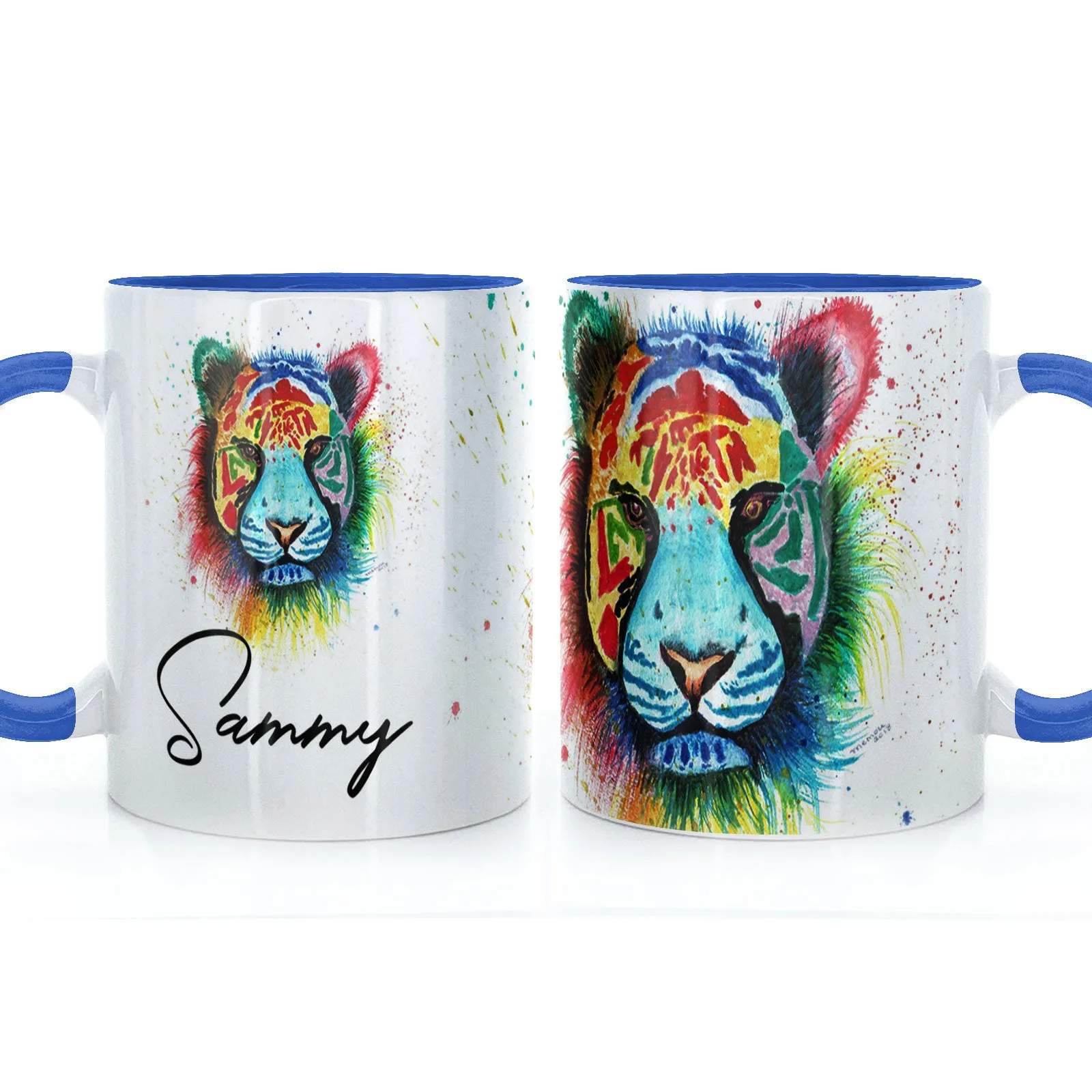 Personalised Mug with Stylish Text and Rainbow Tiger