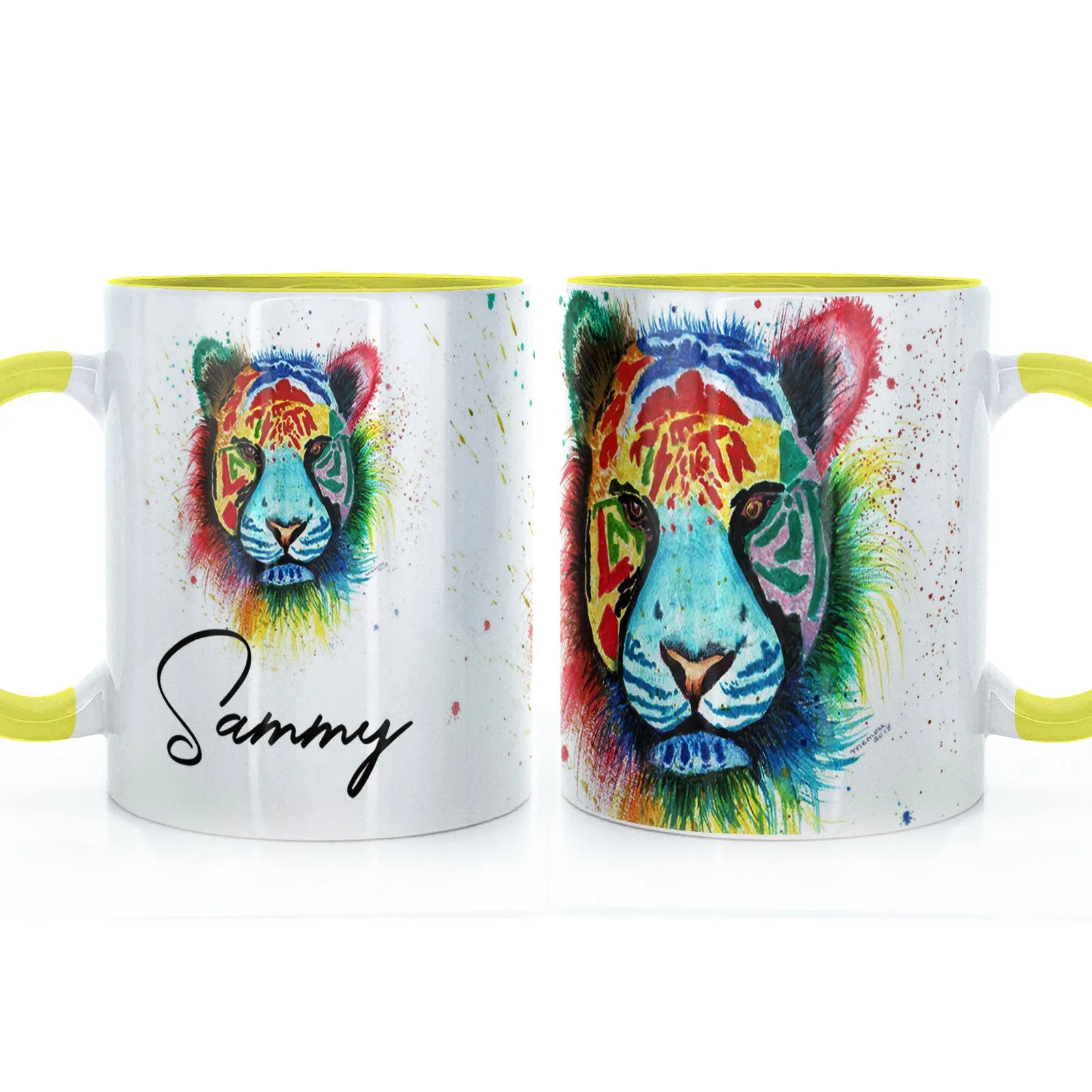 Personalised Mug with Stylish Text and Rainbow Tiger