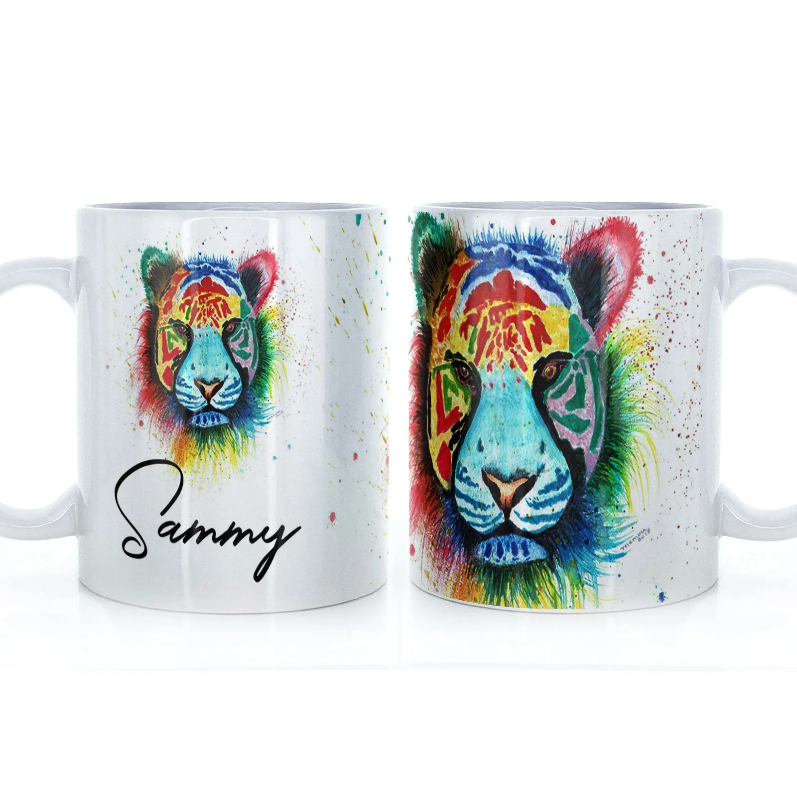 Personalised Mug with Stylish Text and Rainbow Tiger