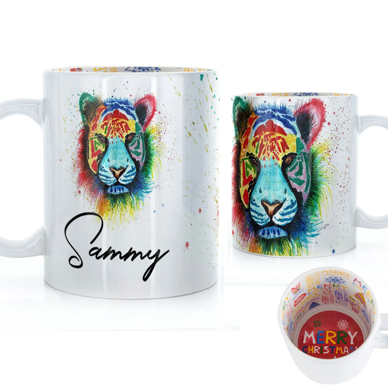 Personalised Mug with Stylish Text and Rainbow Tiger