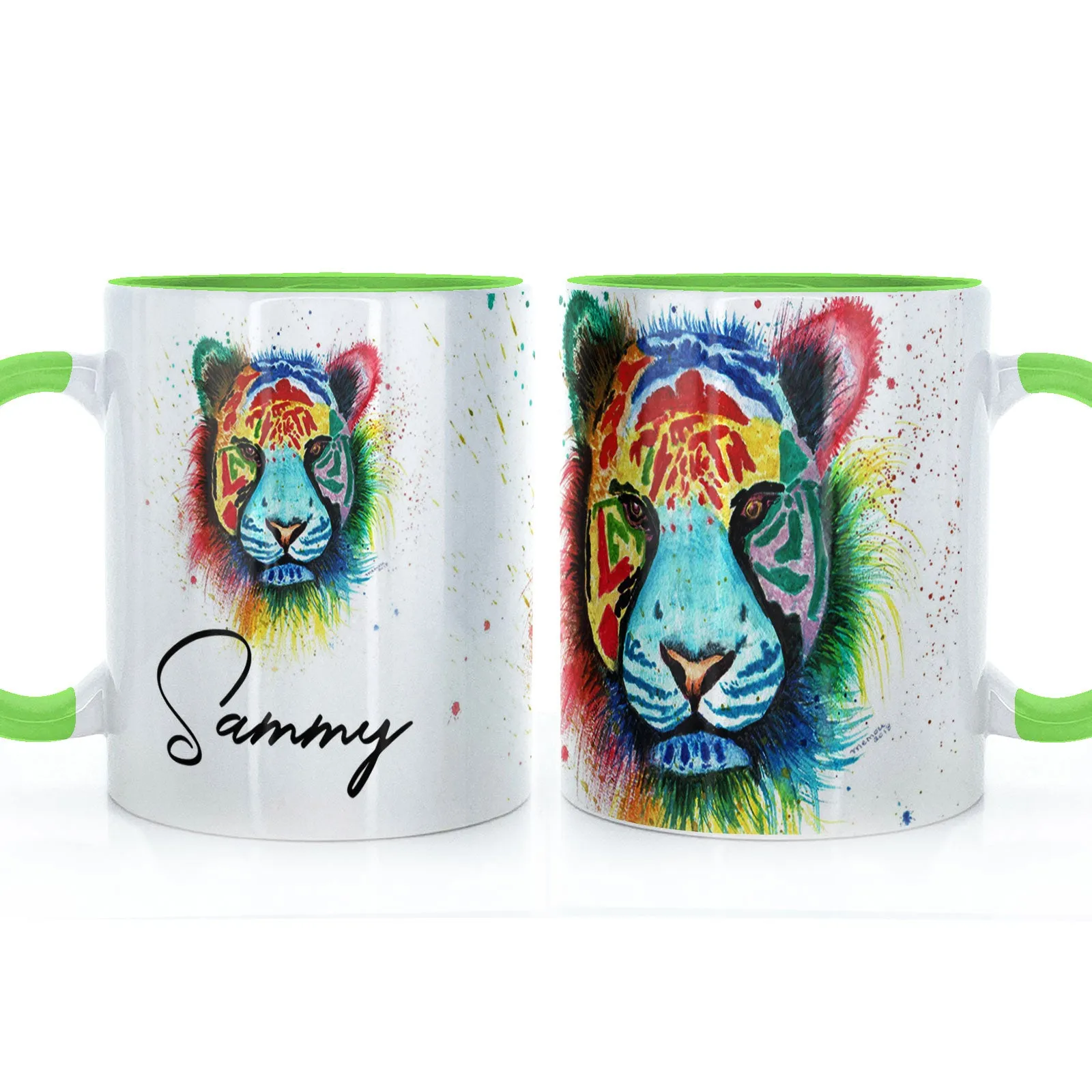 Personalised Mug with Stylish Text and Rainbow Tiger
