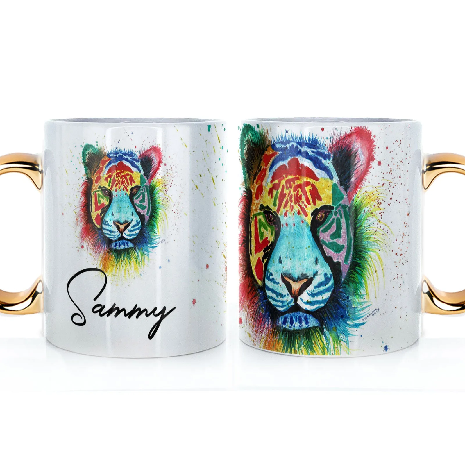 Personalised Mug with Stylish Text and Rainbow Tiger