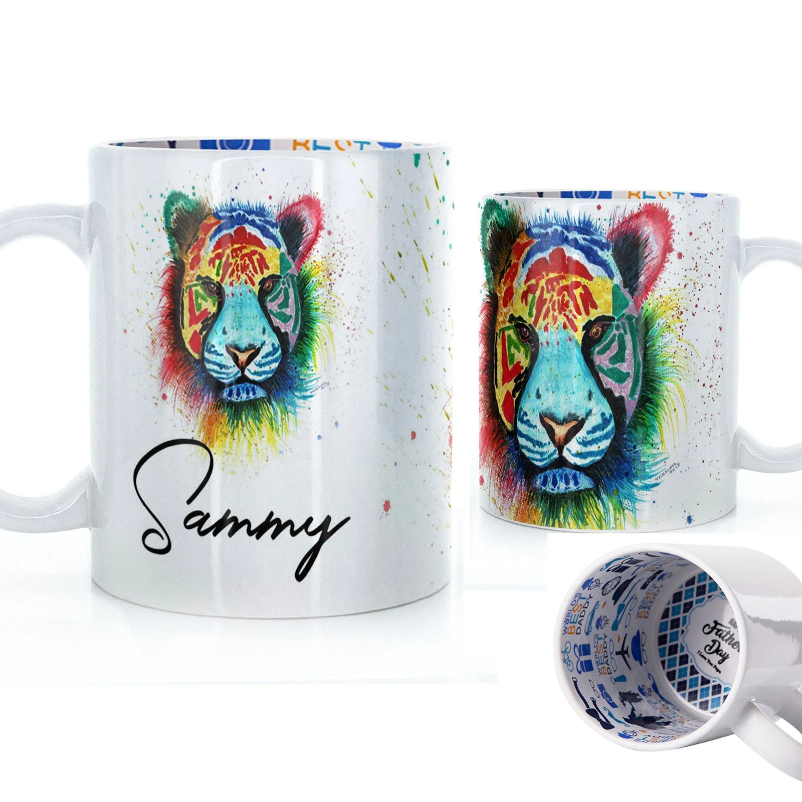 Personalised Mug with Stylish Text and Rainbow Tiger