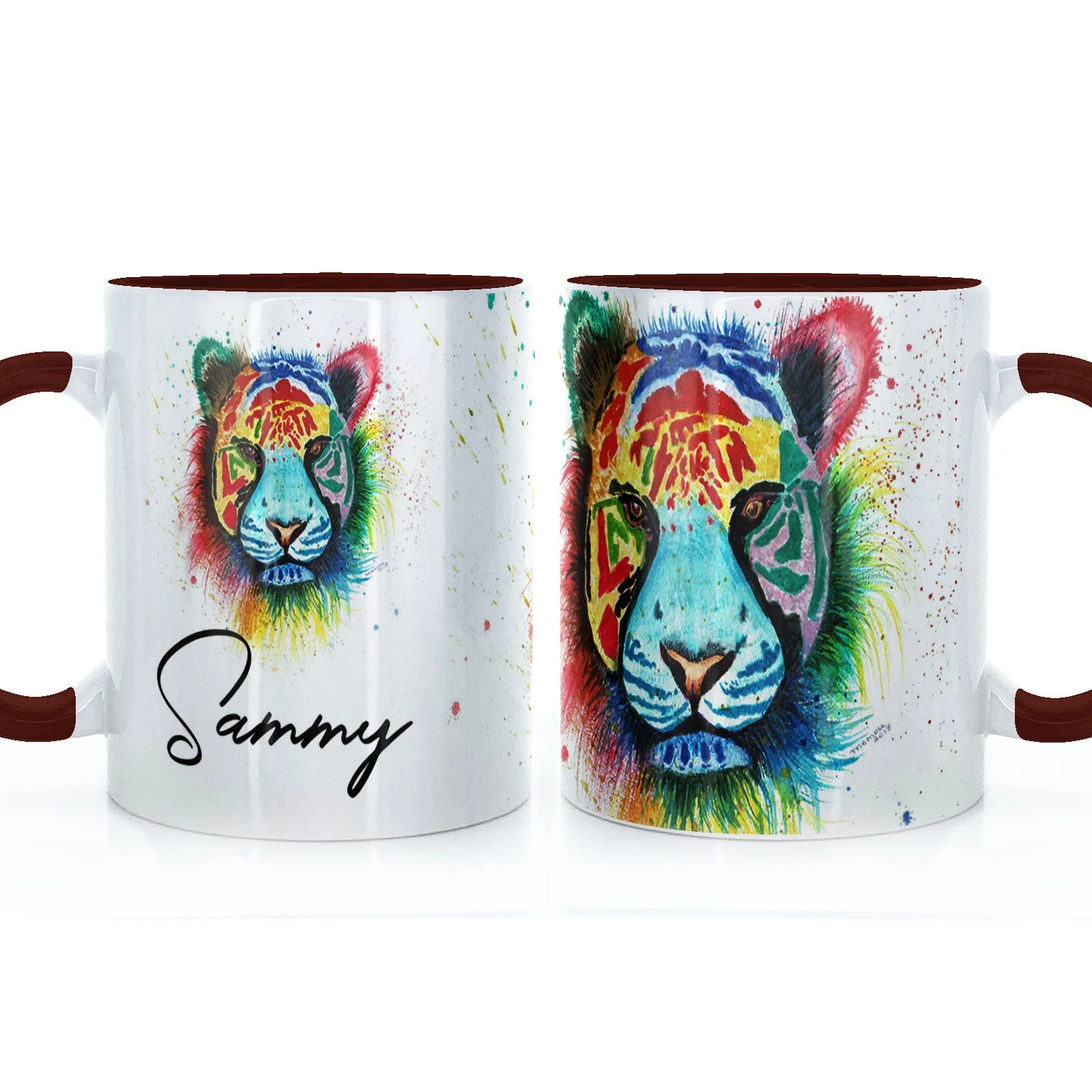 Personalised Mug with Stylish Text and Rainbow Tiger