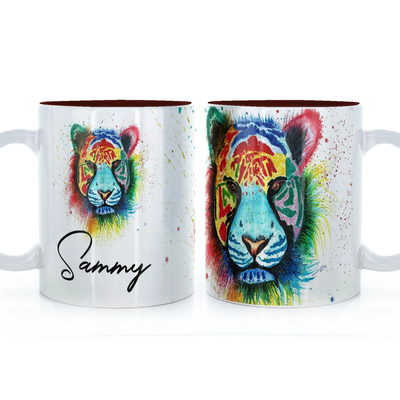 Personalised Mug with Stylish Text and Rainbow Tiger