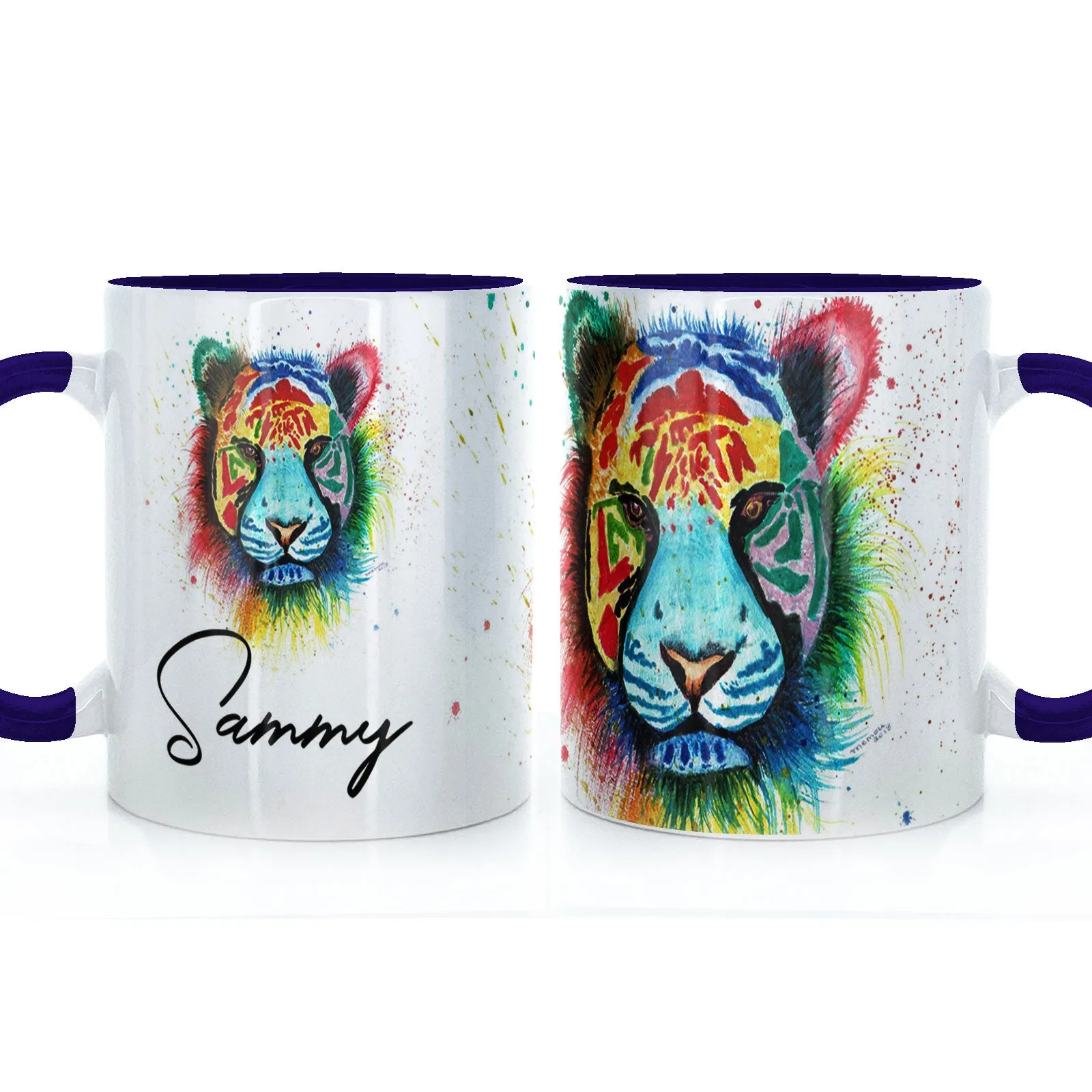 Personalised Mug with Stylish Text and Rainbow Tiger