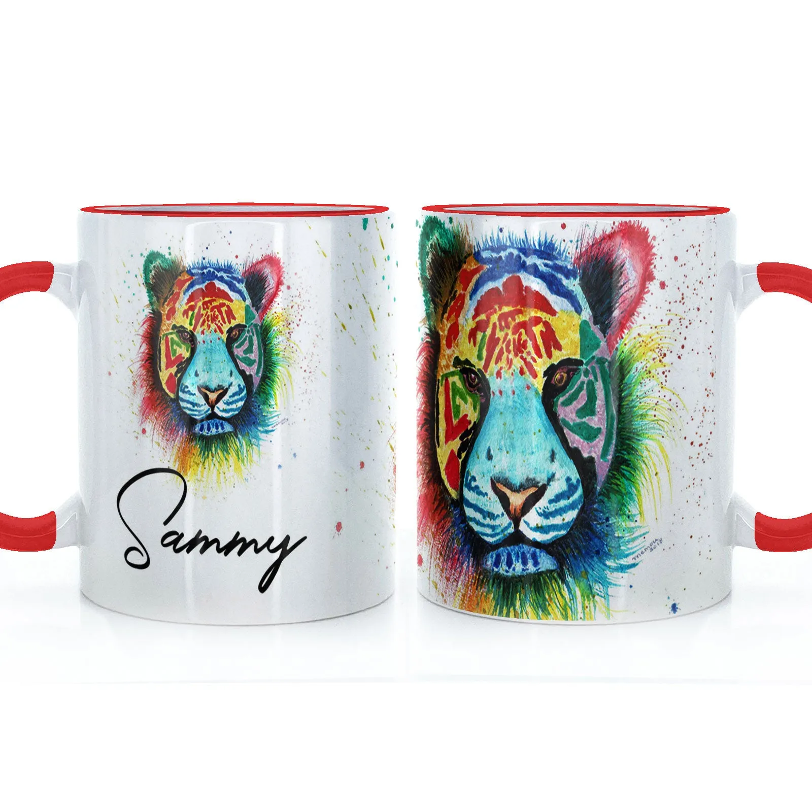 Personalised Mug with Stylish Text and Rainbow Tiger
